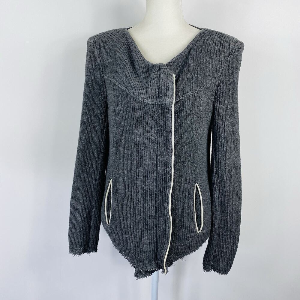 IRO Jacket Women's 6 40 Gray Dana Zip Cotton Sheepskin Leather Trim